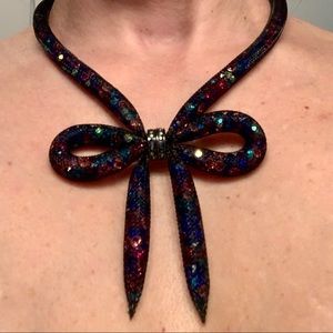 Betsey Johnson Bow Mesh/Crystal necklace